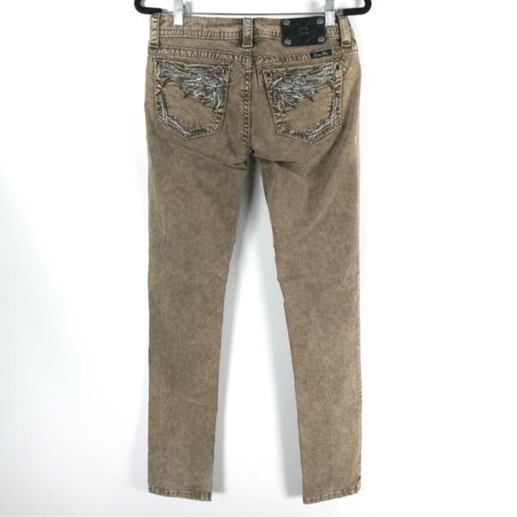MISS ME TP5724S1 Skinny Designed in USA 🇺🇸 Olive Green Jeans Acid Wash Size 28 - Picture 3 of 12